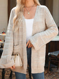 Textured Knit Open Front Cardigan with Pockets - CELIVINE