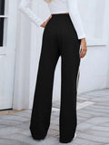 Side Striped Wide Leg Pants - CELIVINE