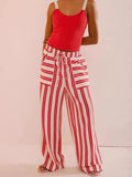 Striped Wide - Leg Drawstring Pants - CELIVINE