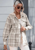 Plaid Removable Hood Button Up Shacket - CELIVINE