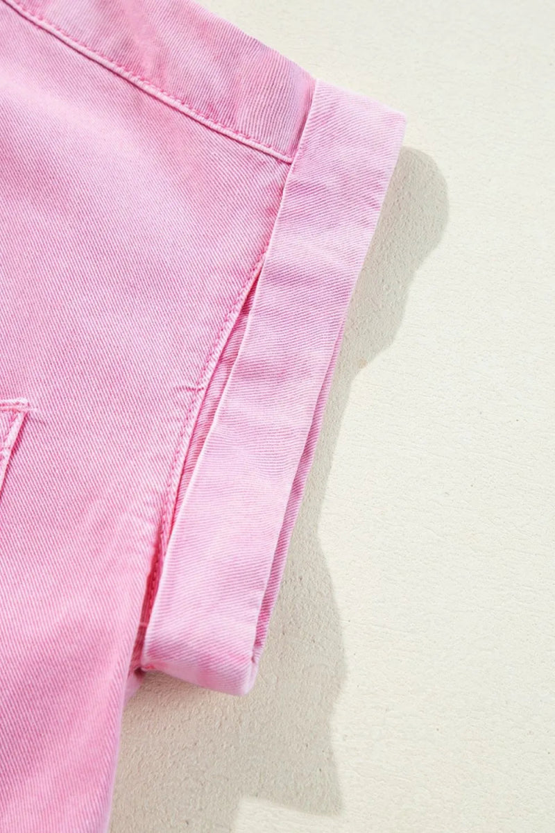 Button Down Short Sleeve Denim Dress - CELIVINE