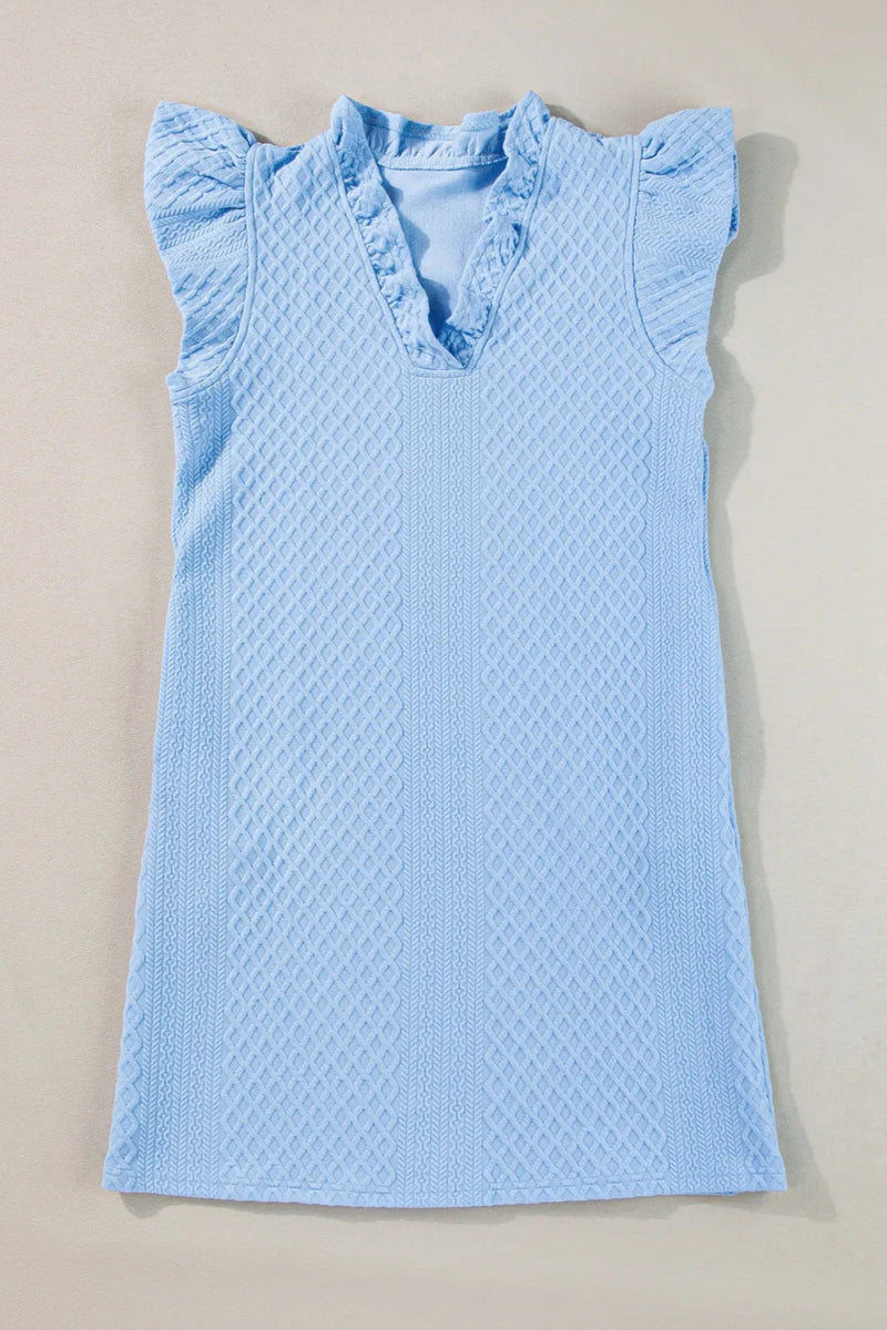 Ruffled V - Neck Cap Sleeve Mini Dress - CELIVINE