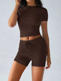 Round Neck Short Sleeve Top and Shorts Set - CELIVINE