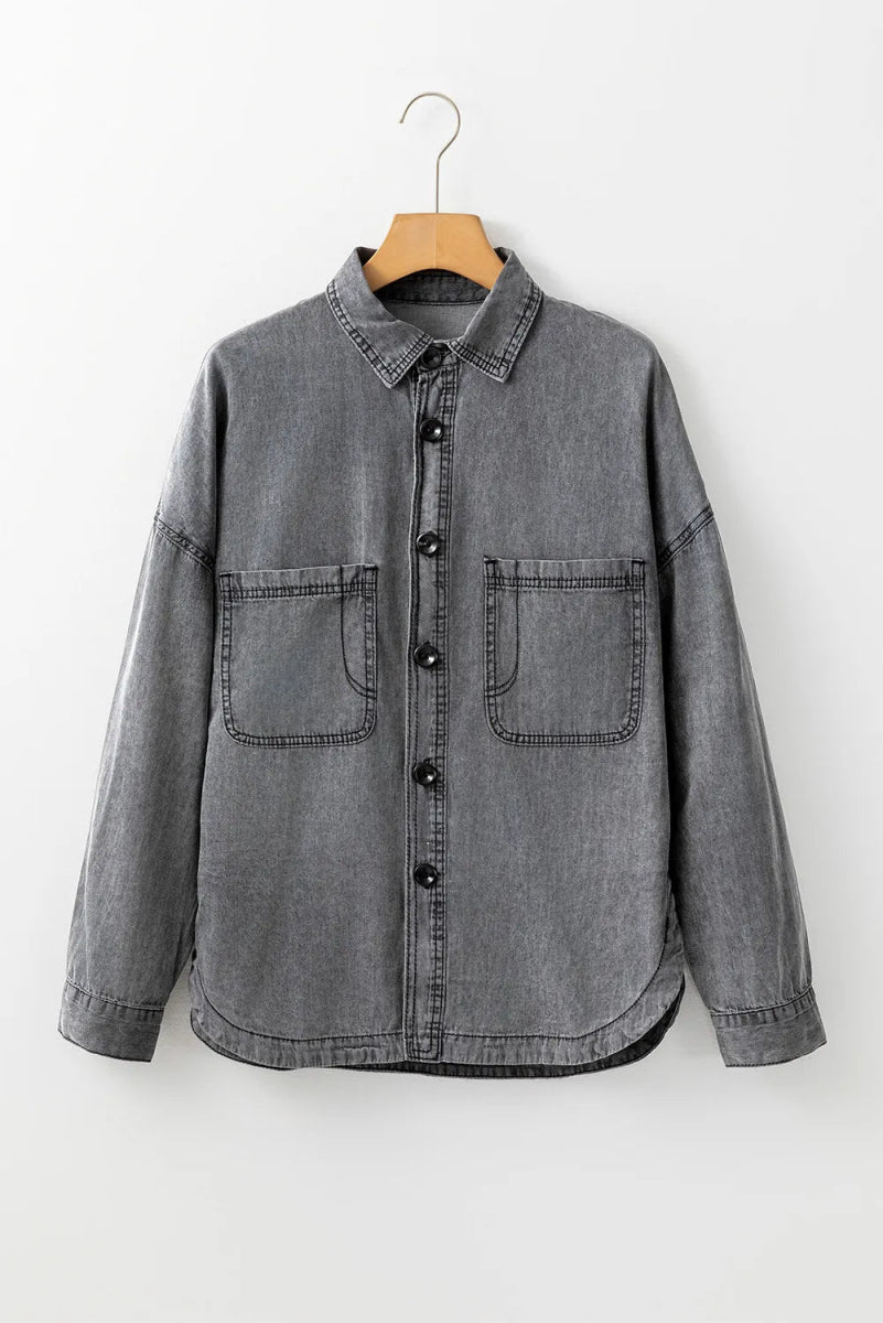 Button Up Long Sleeve Denim Jacket - CELIVINE