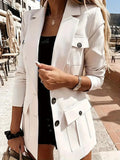 Lapel Collar Long Sleeve Blazer - CELIVINE