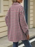 Houndstooth Button Up Long Sleeve Coat - CELIVINE