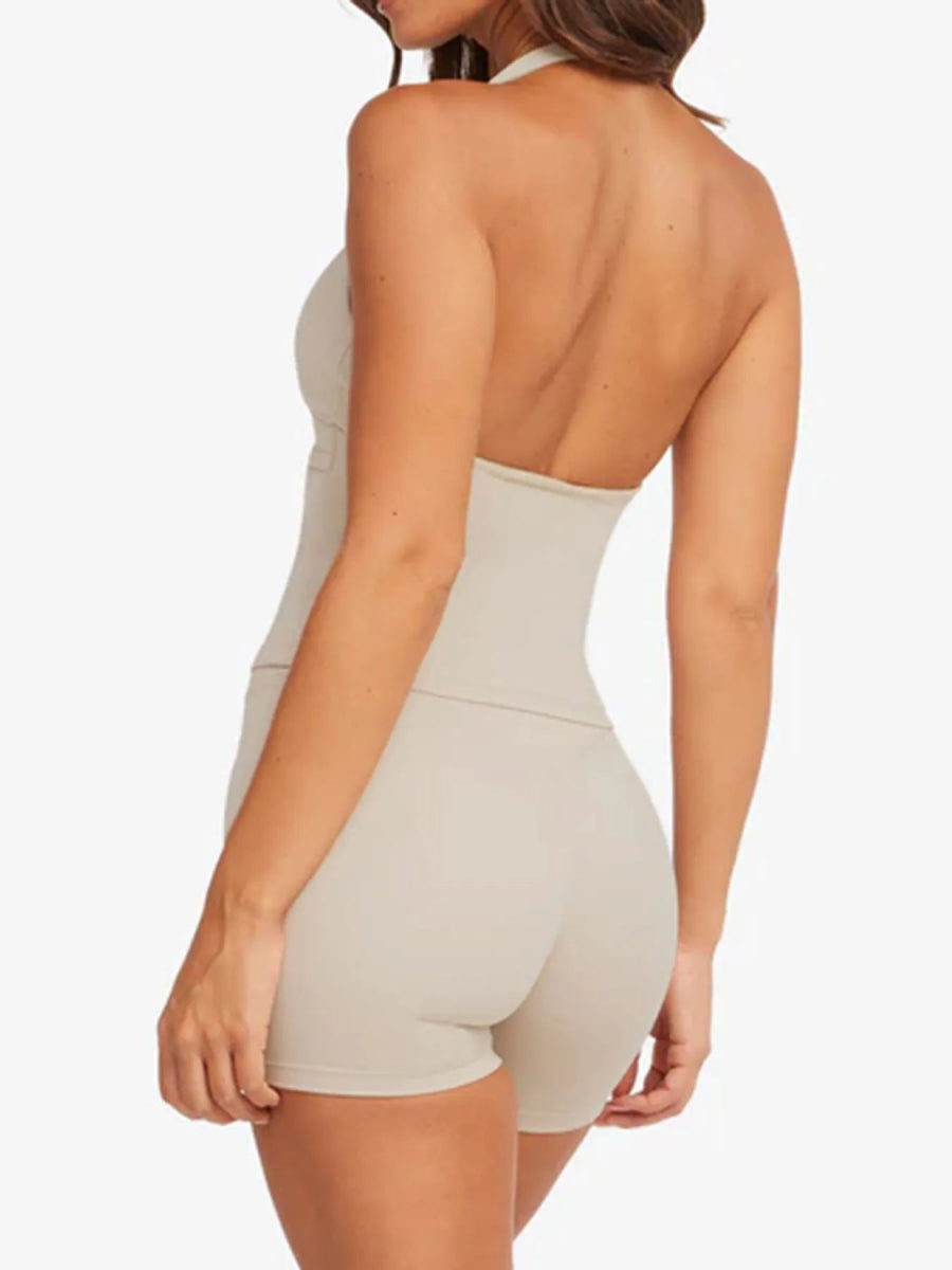 Halter Neck Cami and Shorts Active Set - CELIVINE