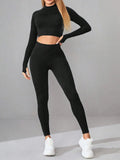 Mock Neck Long Sleeve Top and Leggings Active Set - CELIVINE