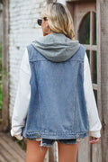 Sleeveless Denim Top with A Detachable Hood - CELIVINE