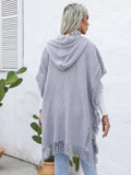 Fringe Trim Buttoned Hooded Poncho - CELIVINE