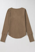 Eyelet V - Neck Long Sleeve Top - CELIVINE