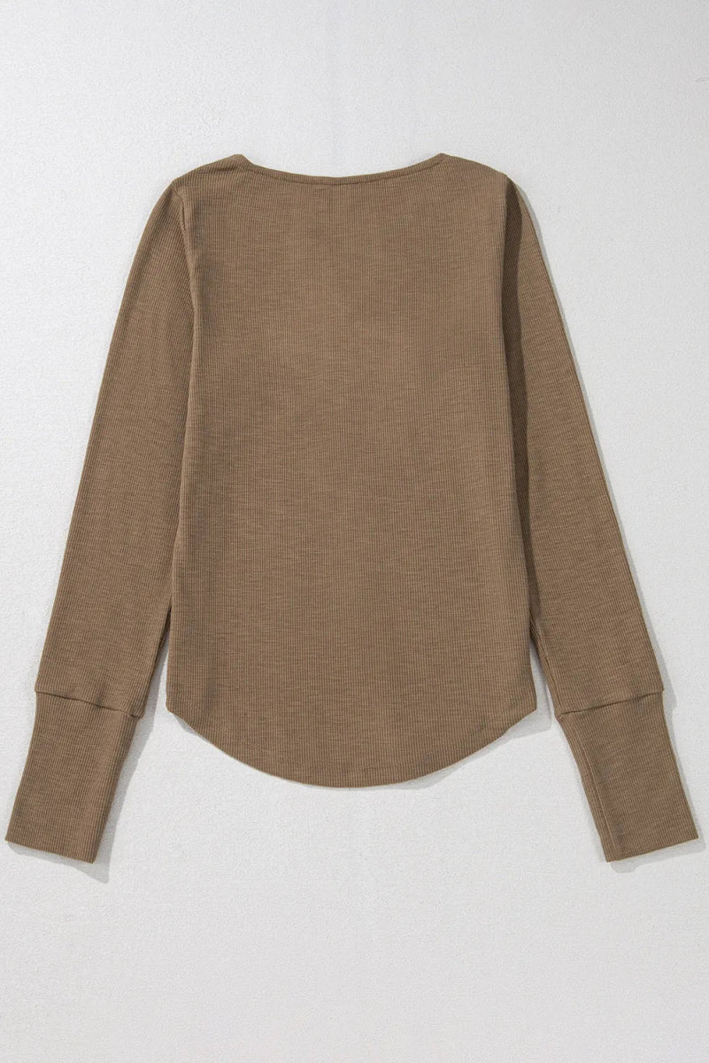 Eyelet V - Neck Long Sleeve Top - CELIVINE
