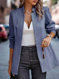 Open Front Long Sleeve Blazer - CELIVINE