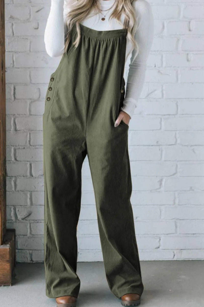 Square Neck Wide Strap Overalls - CELIVINE