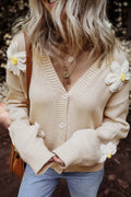 Flower Dropped Shoulder Long Sleeve Cardigan - CELIVINE