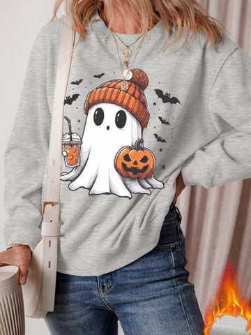 Halloween Ghost Round Neck Sweatshirt - CELIVINE
