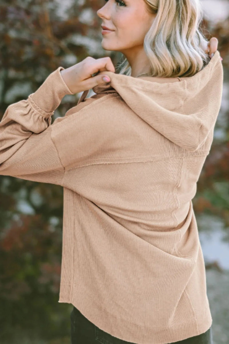 Drawstring Long Sleeve Hoodie - CELIVINE