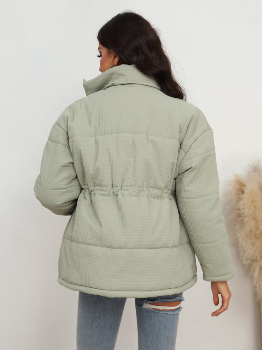 Drawstring Waist Zip - Up Puffer Jacket - CELIVINE