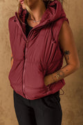 Drawstring Zip Up Hooded Vest Coat - CELIVINE