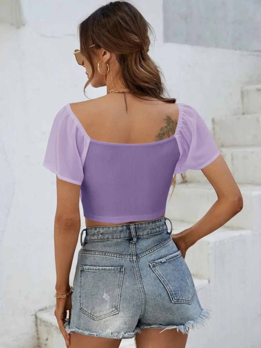 Drawstring Short Sleeve Crop Top - CELIVINE