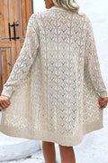 Openwork Button Down Long Sleeve Cardigan - CELIVINE