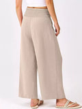 Wide Leg Smocked High Waist Pants - CELIVINE