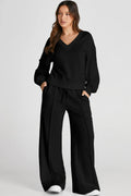 V - Neck Long Sleeve Top and Pants Active Set - CELIVINE