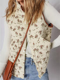 Floral Print Zip Up Quilted Vest - CELIVINE