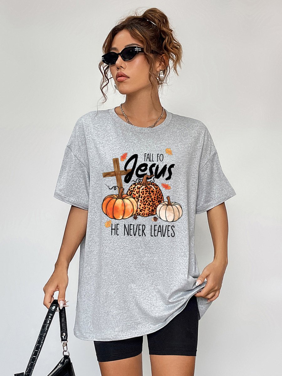 Round Neck Short Sleeve Fall Season Graphic T-Shirt - CELIVINE