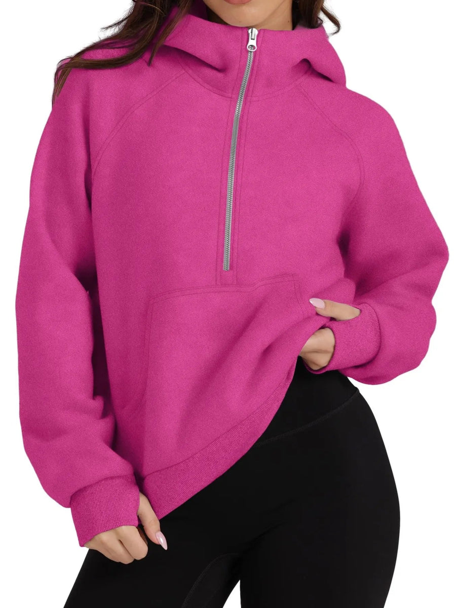 Half - Zip Hoodie with Kangaroo Pocket - CELIVINE