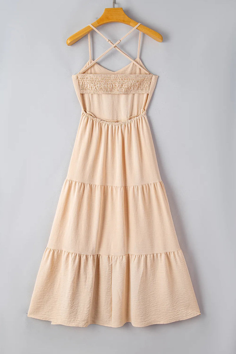 Tiered Crisscross Spaghetti Strap Dress - CELIVINE