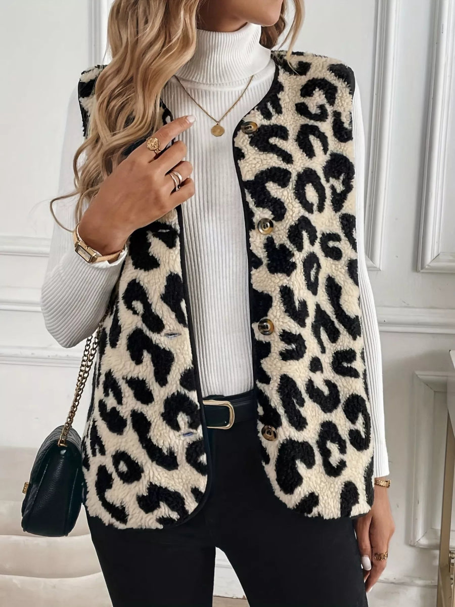 Leopard Sherpa Vest Coat - CELIVINE