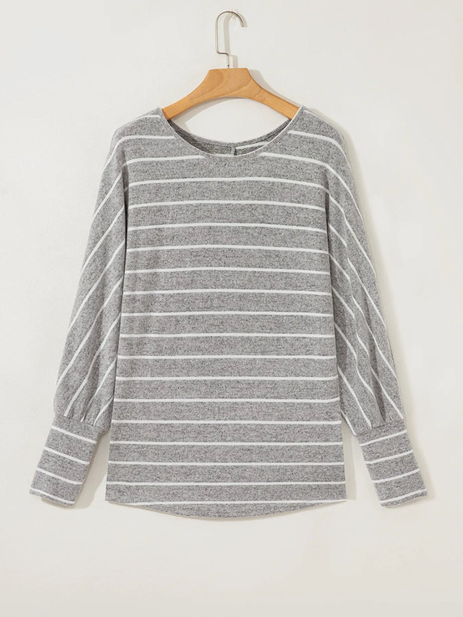 Stripe Dolman Sleeve Drop Shoulder Top - CELIVINE