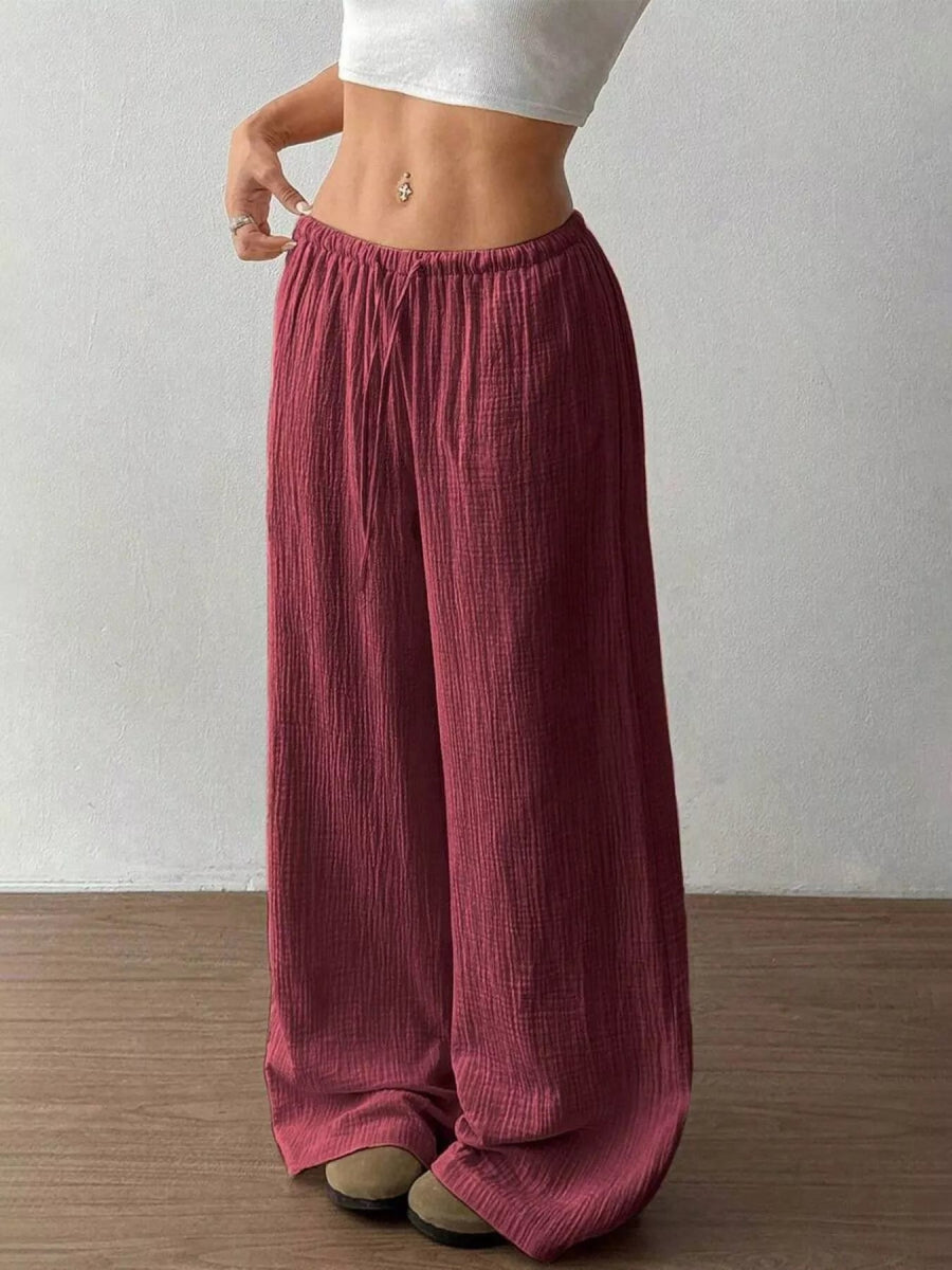 Full Size Drawstring Wide Leg Pants Plus Size - CELIVINE