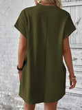 Pocketed Round Neck Short Sleeve Dress - CELIVINE
