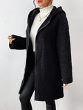 Zip Up Long Sleeve Sherpa Hooded Coat - CELIVINE