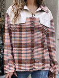 Plaid Collared Neck Drop Shoulder Jacket - CELIVINE