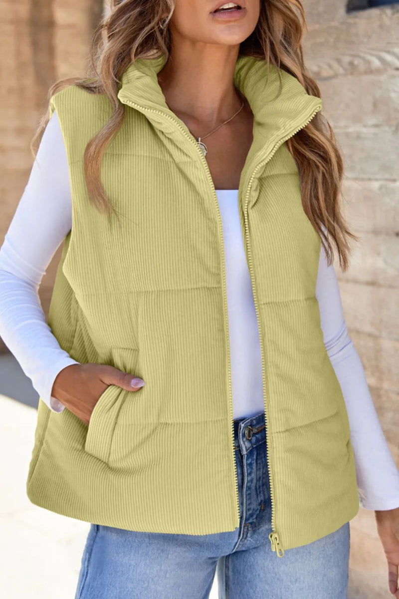 Zip Up Turtleneck Vest Coat - CELIVINE