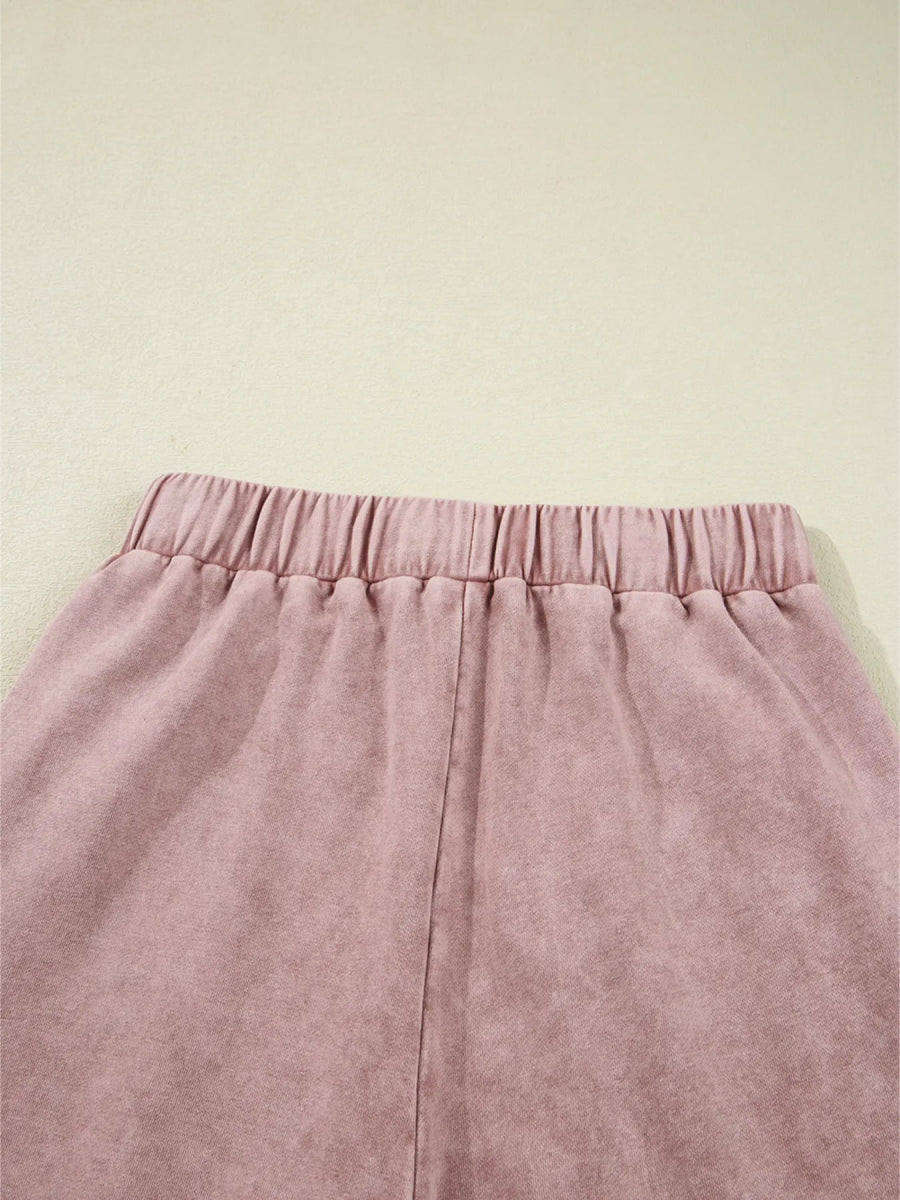 Mineral Wash Tiered Wide Leg Patchwork Drawstring Pants - CELIVINE