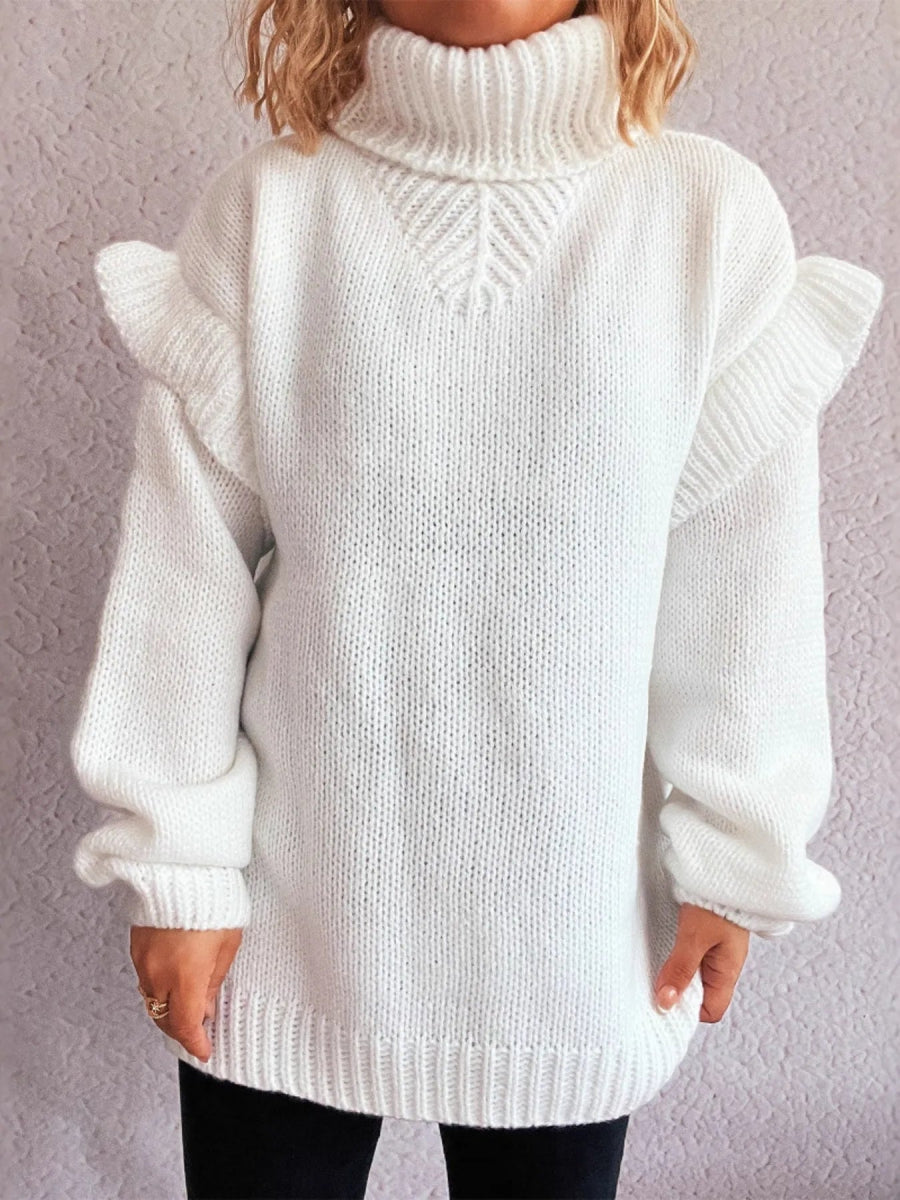 Ruffled Turtleneck Long Sleeve Sweater - CELIVINE