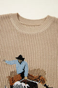 Western Cowboy Embroidery Round Neck Sleeveless Sweater - CELIVINE