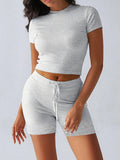 Round Neck Short Sleeve Top and Shorts Set - CELIVINE