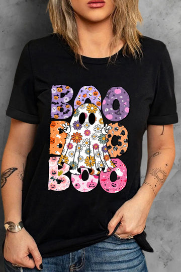 BOO Ghost Graphic Round Neck Short Sleeve T-Shirt - CELIVINE