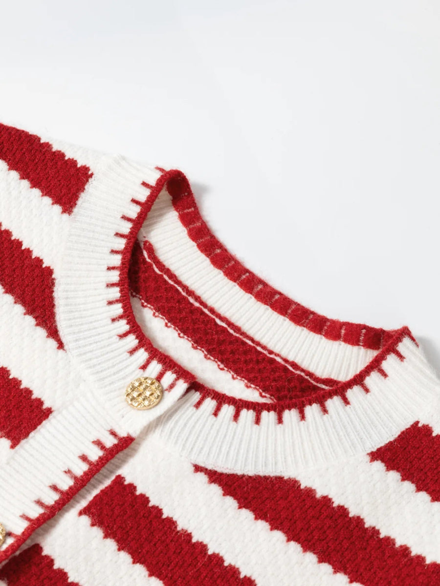 Button Down Striped Long Sleeve Cardigan - CELIVINE