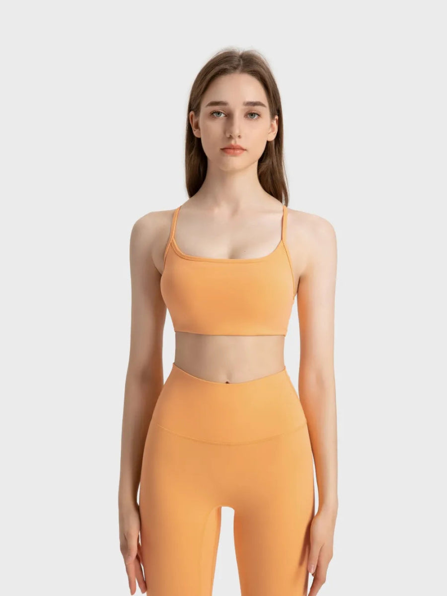 Crisscross Back Scoop Neck Active Cami with Detachable Chest Pads - CELIVINE