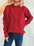 Cable Knit Long Sleeve Sweater - CELIVINE