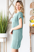 Ribbed Round Neck Short Sleeve Dress - CELIVINE