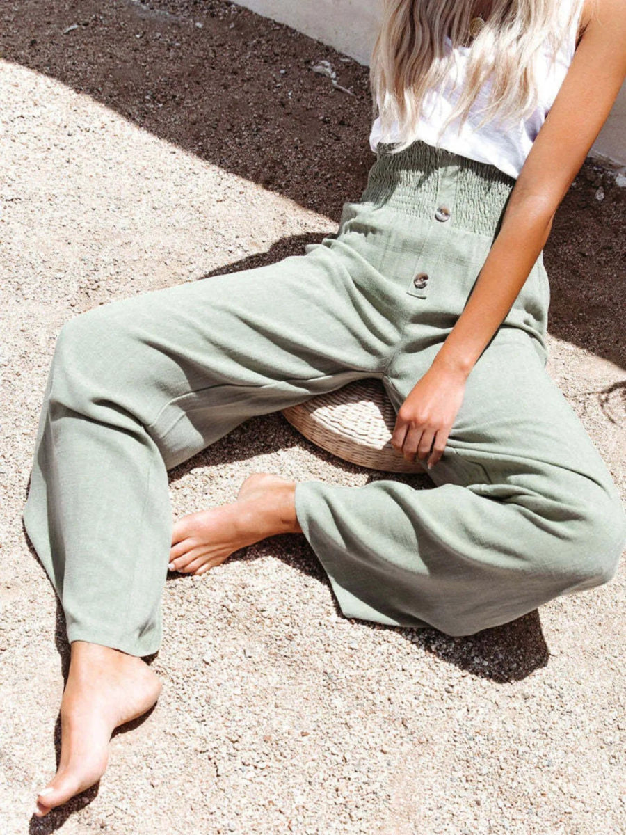 Full Size High - Waisted Textured Wide Leg Pants Plus Size - CELIVINE