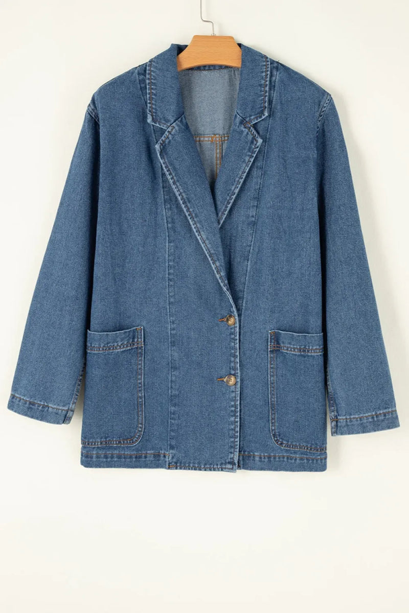 Pocketed Long Sleeve Denim Jacket - CELIVINE