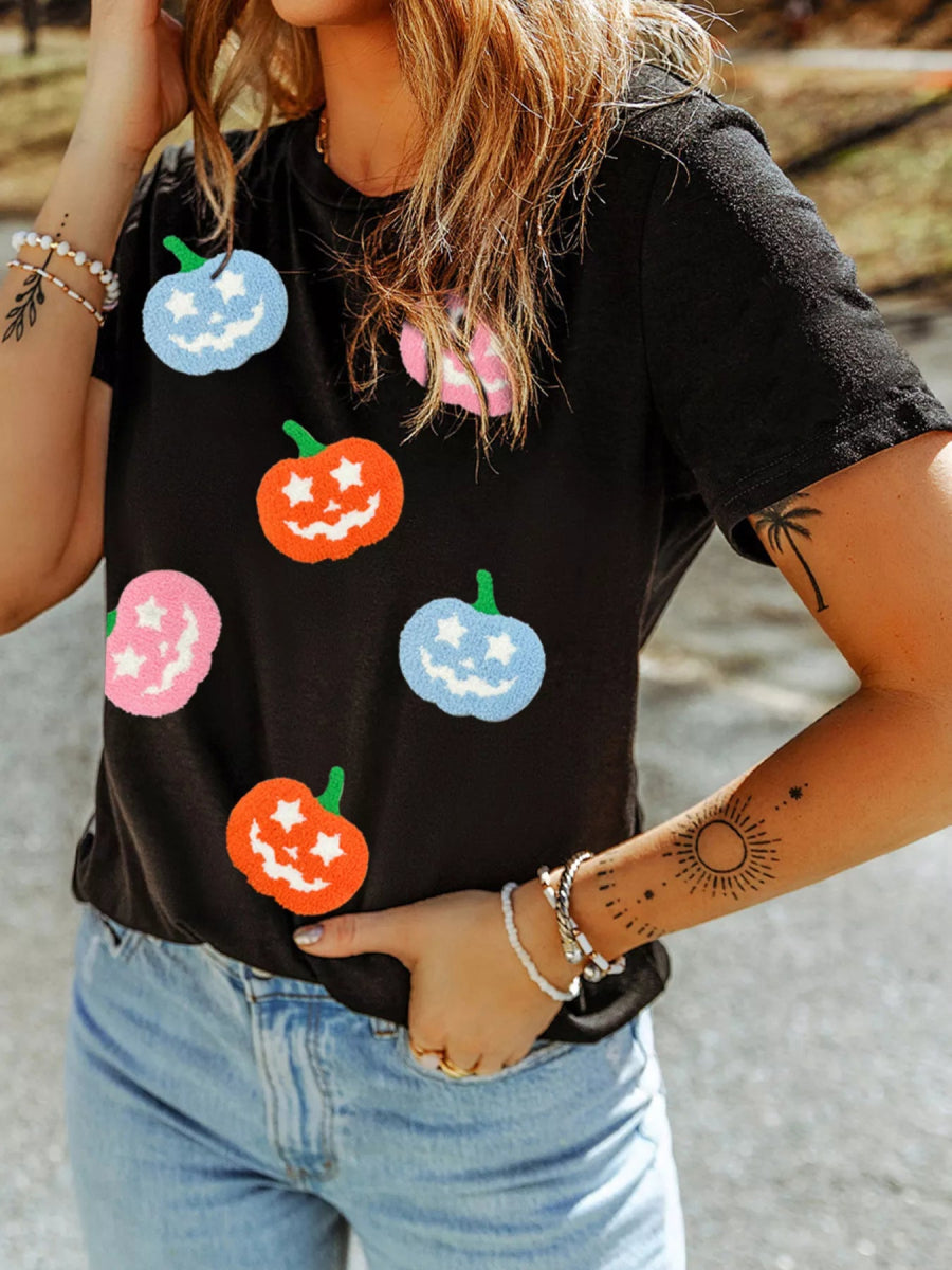 Pumpkin Patched Playful Halloween T Shirt - CELIVINE